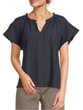 marine layer nautical lightweight navy flutter sleeve gauze cotton top